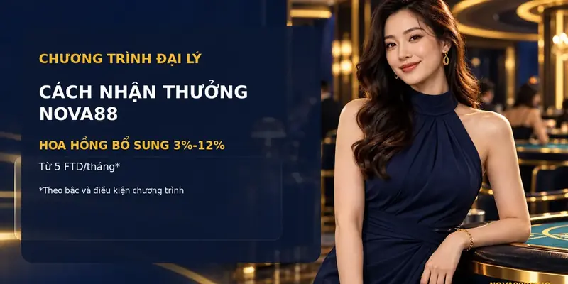Ảnh cover cách nhận thưởng Nova88 với hoa hồng đại lý theo FTD