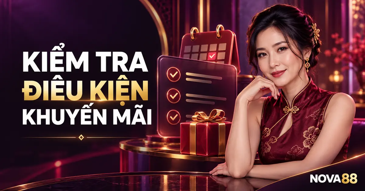 Bìa hướng dẫn kiểm tra điều kiện khuyến mãi Nova88 với lịch và bảng checklist