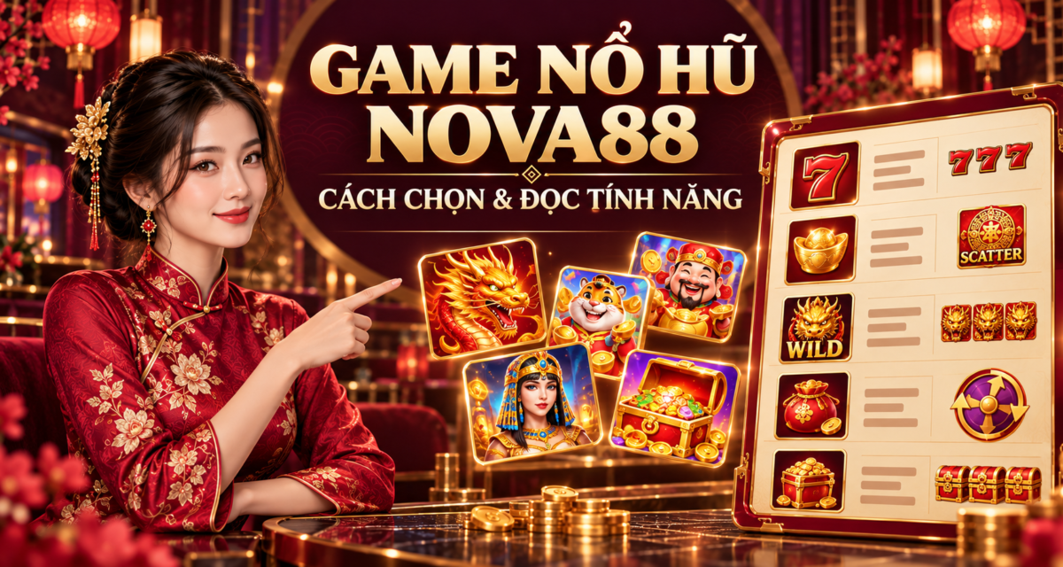 Ảnh bìa game nổ hũ Nova88 với bảng so sánh tính năng slot