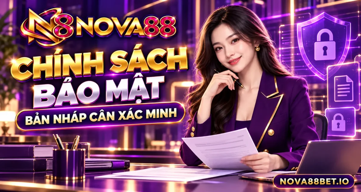 Nhân vật nữ minh họa bản nháp Chính sách bảo mật Nova88bet.io cần xác minh