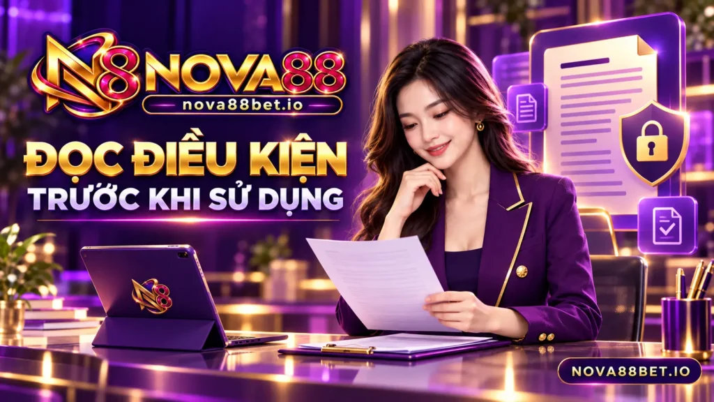 Nhân vật nữ đọc tài liệu và điều kiện trước khi sử dụng Nova88