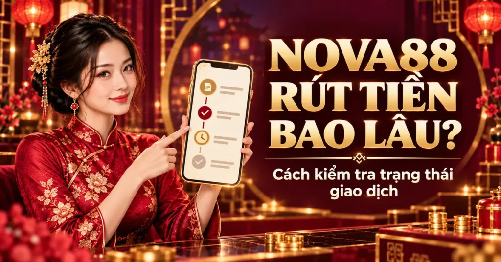 Ảnh bìa Nova88 rút tiền bao lâu với minh họa kiểm tra trạng thái giao dịch