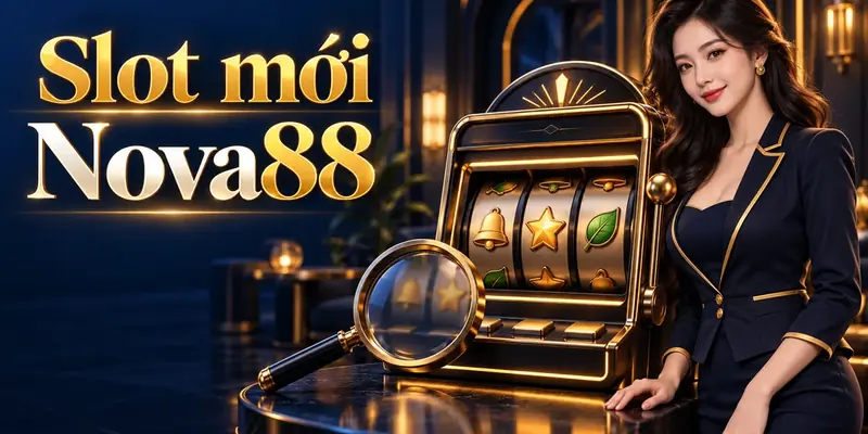 Ảnh cover slot mới Nova88 với dealer nữ và máy slot