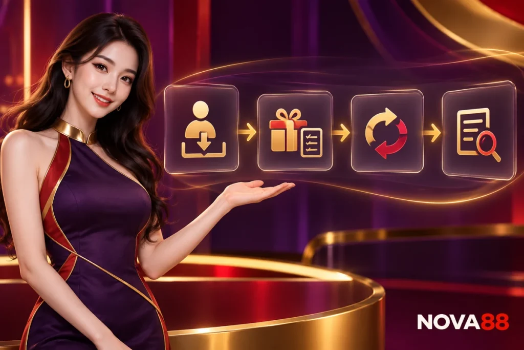 Sơ đồ biểu tượng giải thích các bước đọc điều kiện thưởng nạp mà không nêu mức thưởng.